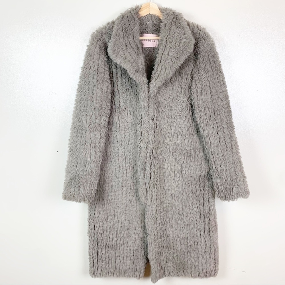 BUBISH LUXE Long Faux Fur Grey Coat Jacket US L